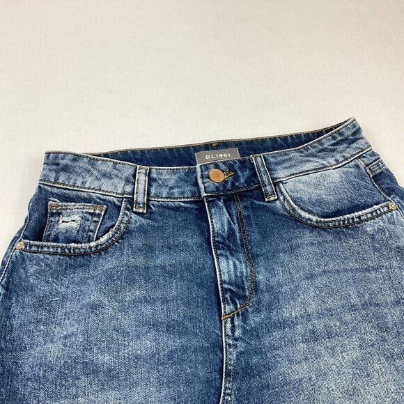 DL1961 Womens Cotton Denim Mini Skirt Blue Distressed Frayed Hem Pockets Size 26 - Picture 3 of 11